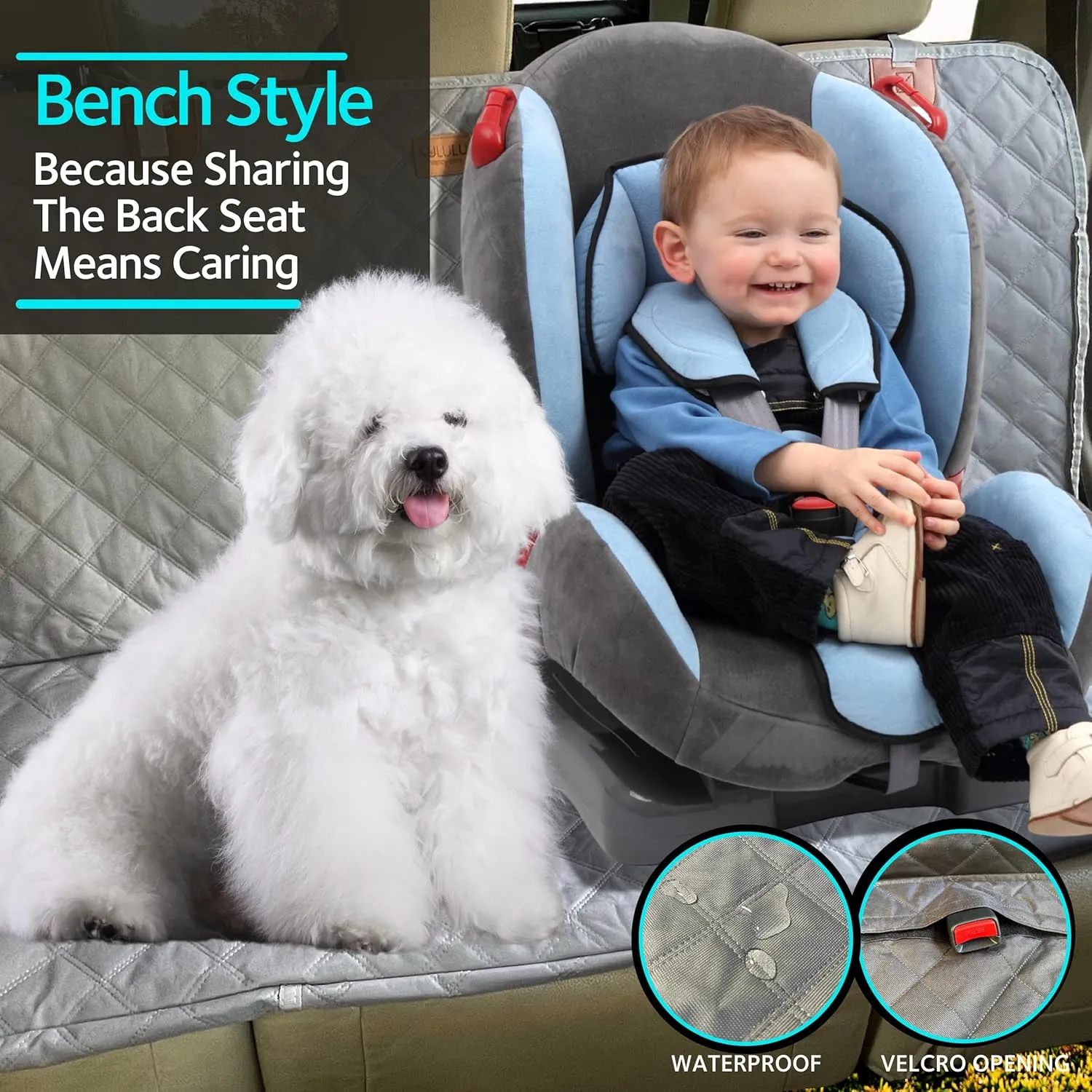 KULULU Truck Size Dog Car Seat Cover, 100% Waterproof with Mesh Window, Scratchproof, Grey, X-Large (60" W x 64" L)