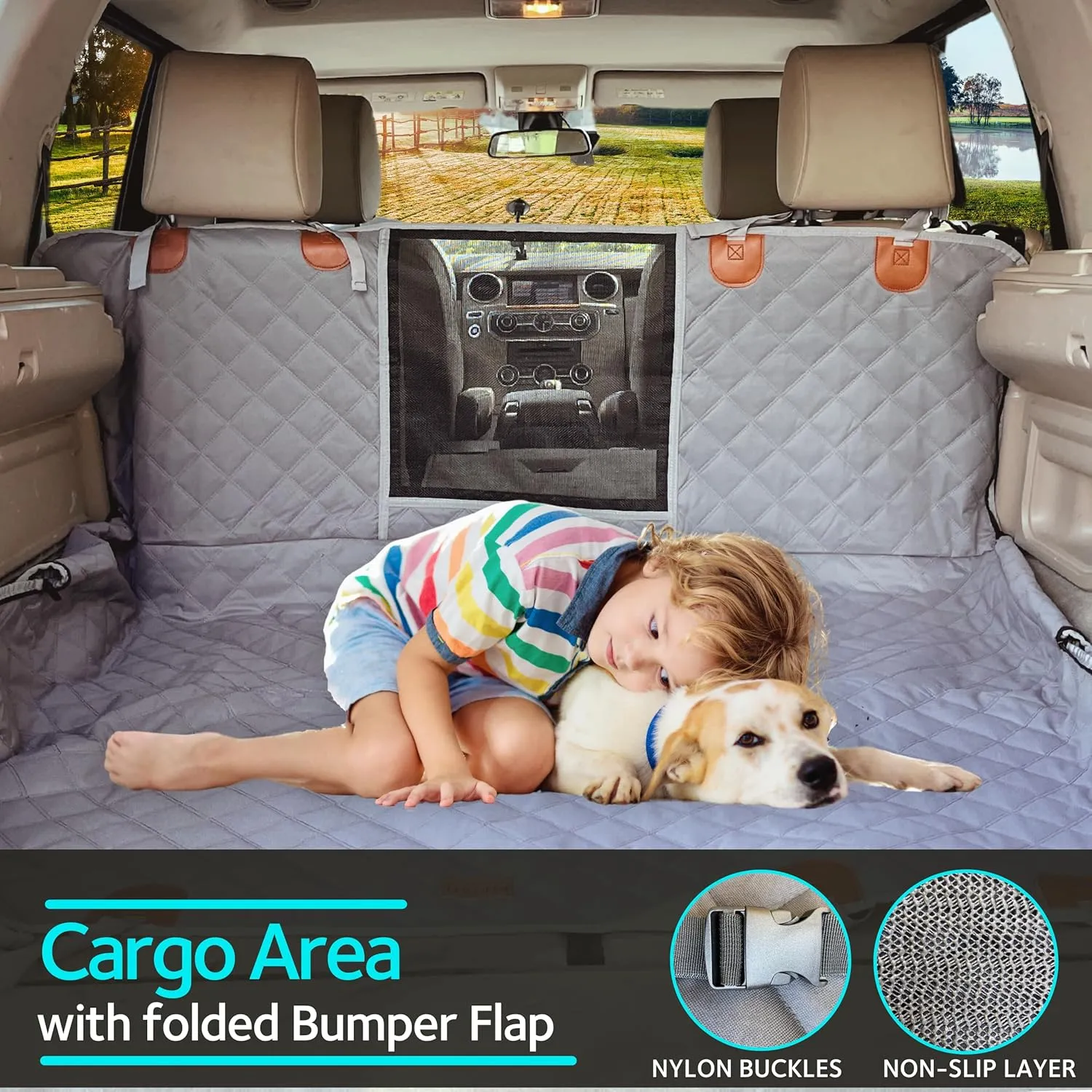 KULULU Truck Size Dog Car Seat Cover, 100% Waterproof with Mesh Window, Scratchproof, Grey, X-Large (60" W x 64" L)