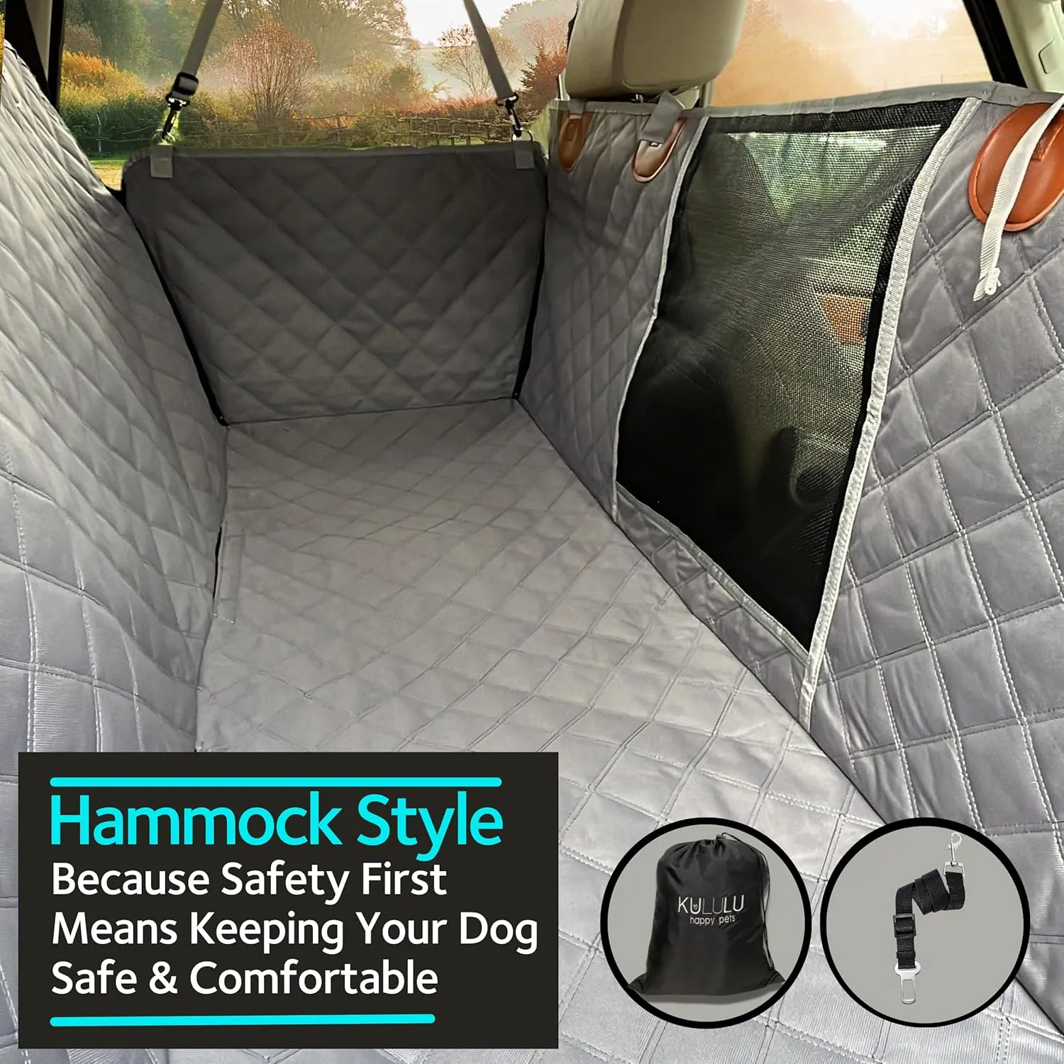 KULULU Truck Size Dog Car Seat Cover, 100% Waterproof with Mesh Window, Scratchproof, Grey, X-Large (60" W x 64" L)