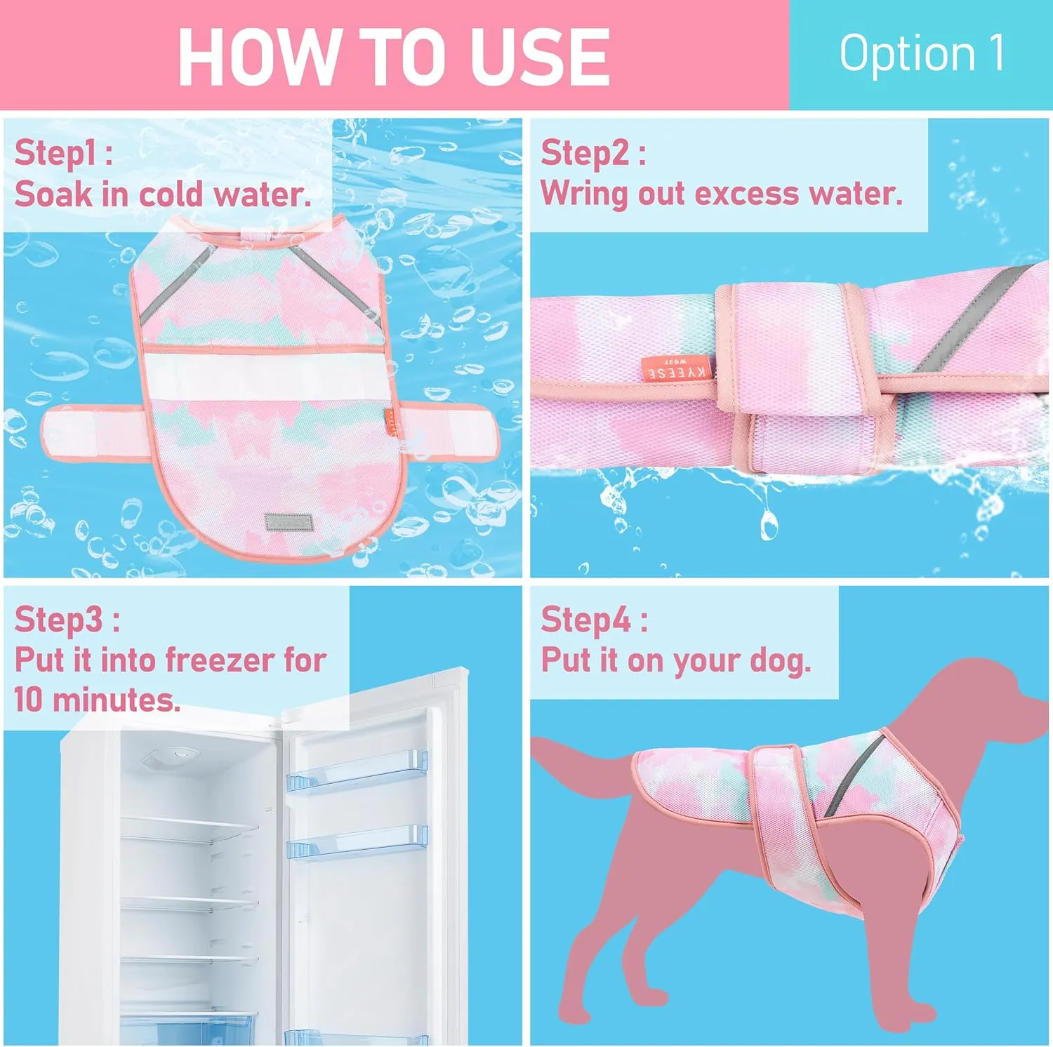 KYEESE Dog Cooling Vest Lightweight Dog Cooler Jacket 3D Breathable Mesh Pet Cooling Shirts with Reflective Stripe UV Protection Pet T Shirt for Beach, Hiking, Walking (Pink, M)