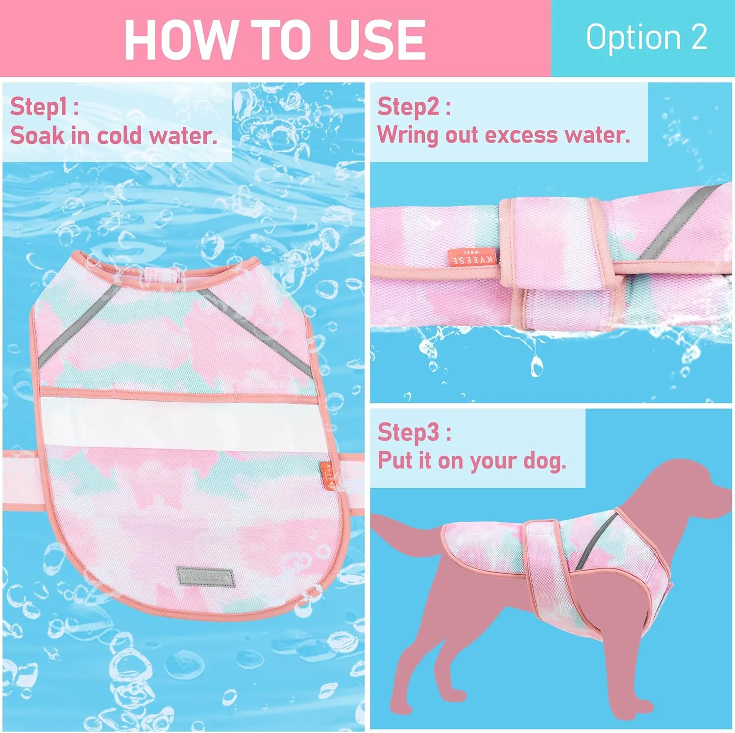 KYEESE Dog Cooling Vest Lightweight Dog Cooler Jacket 3D Breathable Mesh Pet Cooling Shirts with Reflective Stripe UV Protection Pet T Shirt for Beach, Hiking, Walking (Pink, M)