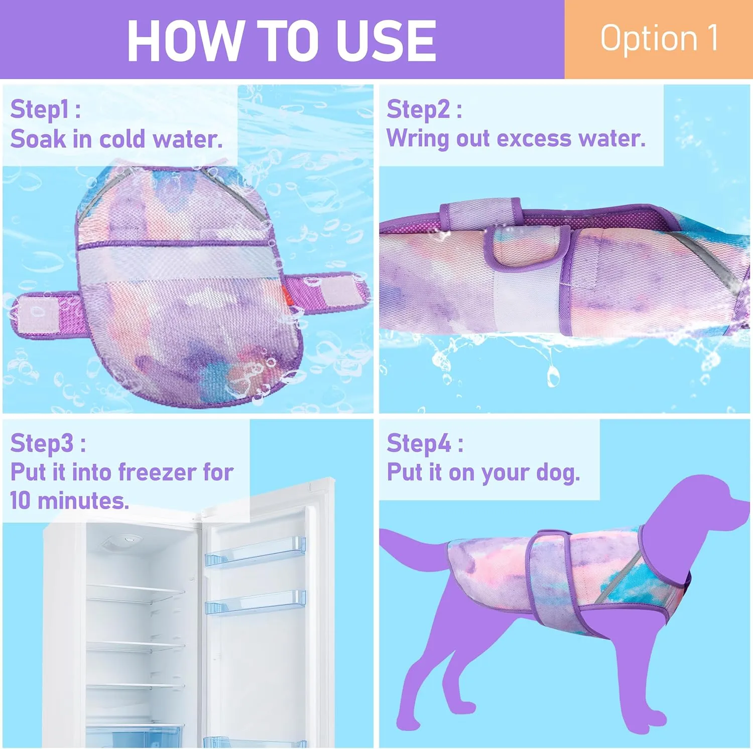 KYEESE Dog Cooling Vest Lightweight Dog Cooler Jacket 3D Breathable Mesh Pet Cooling Shirts with Reflective Stripe UV Protection Pet T Shirt for Beach, Hiking, Walking (Purple, M)