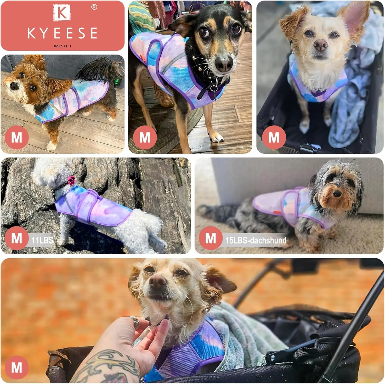 KYEESE Dog Cooling Vest Lightweight Dog Cooler Jacket 3D Breathable Mesh Pet Cooling Shirts with Reflective Stripe UV Protection Pet T Shirt for Beach, Hiking, Walking (Purple, M)