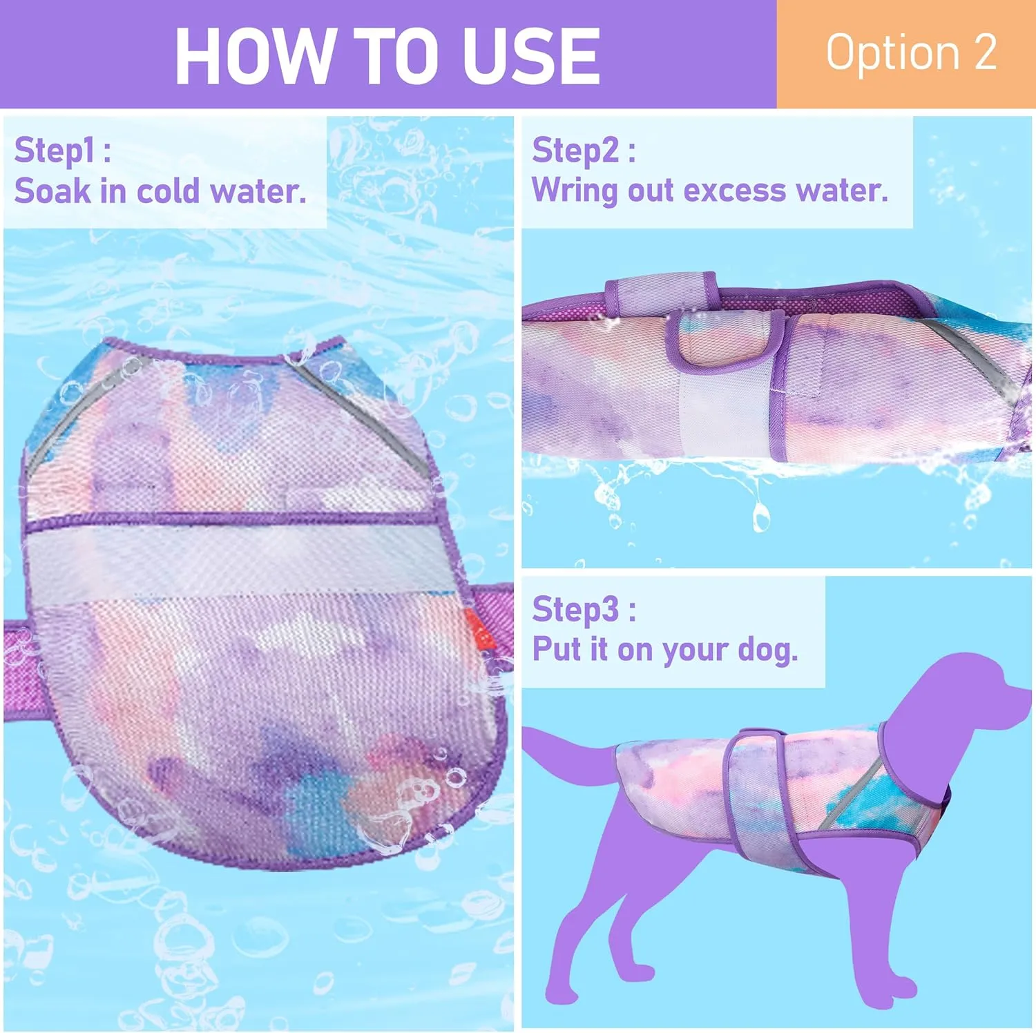 KYEESE Dog Cooling Vest Lightweight Dog Cooler Jacket 3D Breathable Mesh Pet Cooling Shirts with Reflective Stripe UV Protection Pet T Shirt for Beach, Hiking, Walking (Purple, M)