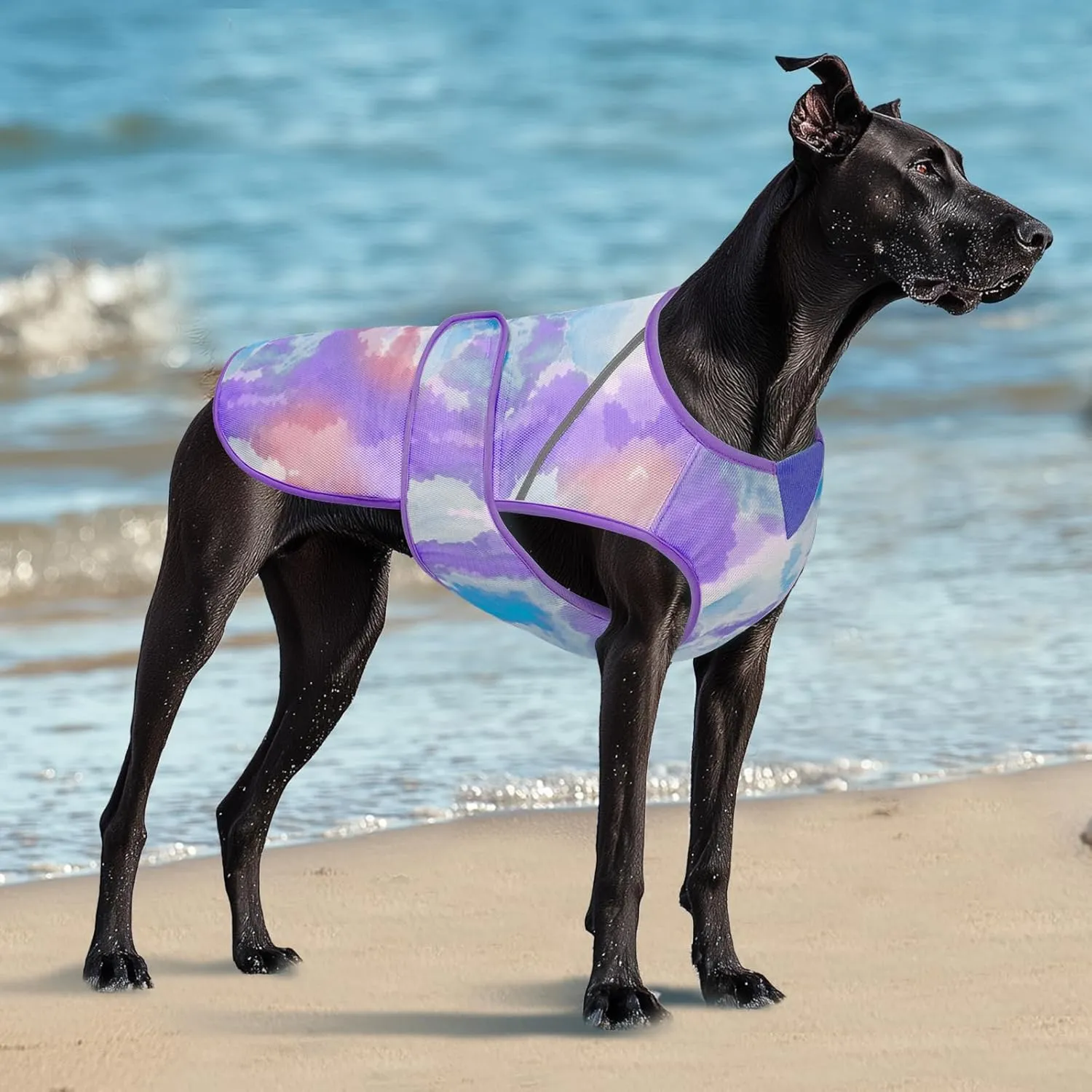 KYEESE Dog Cooling Vest Lightweight Dog Cooler Jacket 3D Breathable Mesh Pet Cooling Shirts with Reflective Stripe UV Protection Pet T Shirt for Beach, Hiking, Walking (Purple, M)
