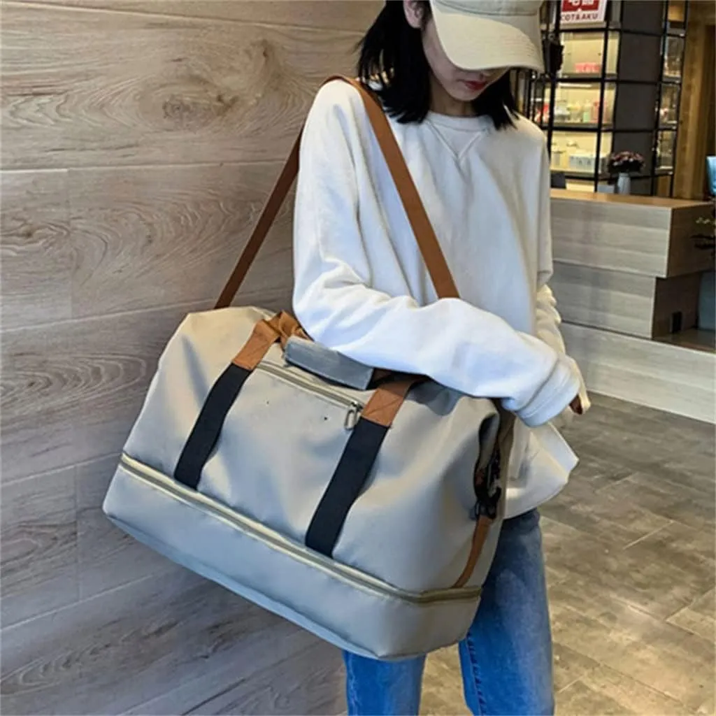 Ladies Fitness Handbag Fitness Travel Bag Nylon Shoulder Crossbody Sports Leisure Yoga Bag(E)