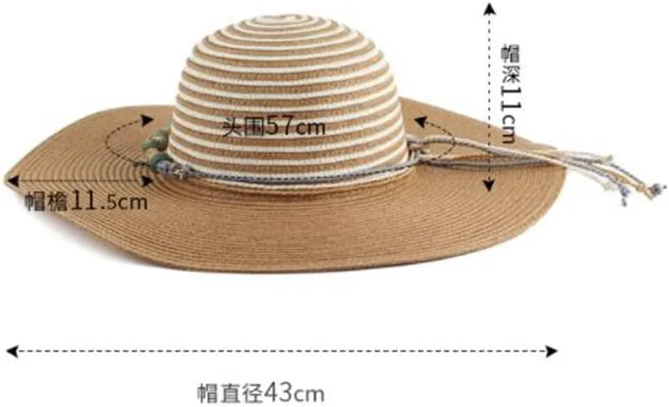 Ladies Stripe Stitching Dome Hat Outdoor Travel Large Brim Hat
