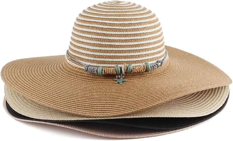 Ladies Stripe Stitching Dome Hat Outdoor Travel Large Brim Hat