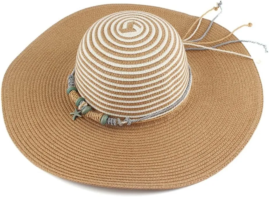 Ladies Stripe Stitching Dome Hat Outdoor Travel Large Brim Hat