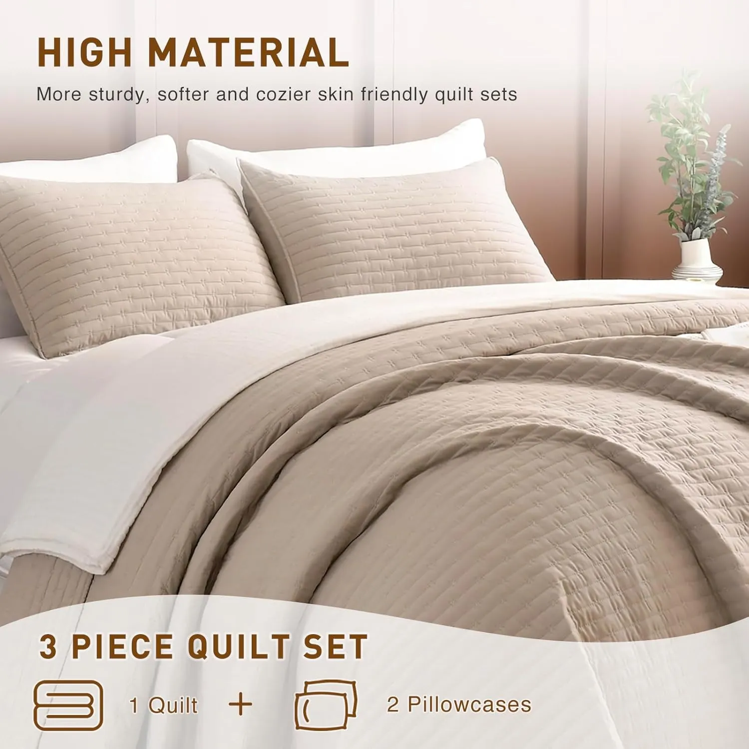 Lady Ann Queen Size Bedspread Set 100x106, 3pcs Oversized Queen Quilt Bedding Set Linen Feel Summer Queen Bed Quilted Coverlet Lightweight and Thin Comforter Bed Cover All Season Ultra Soft and Cozy