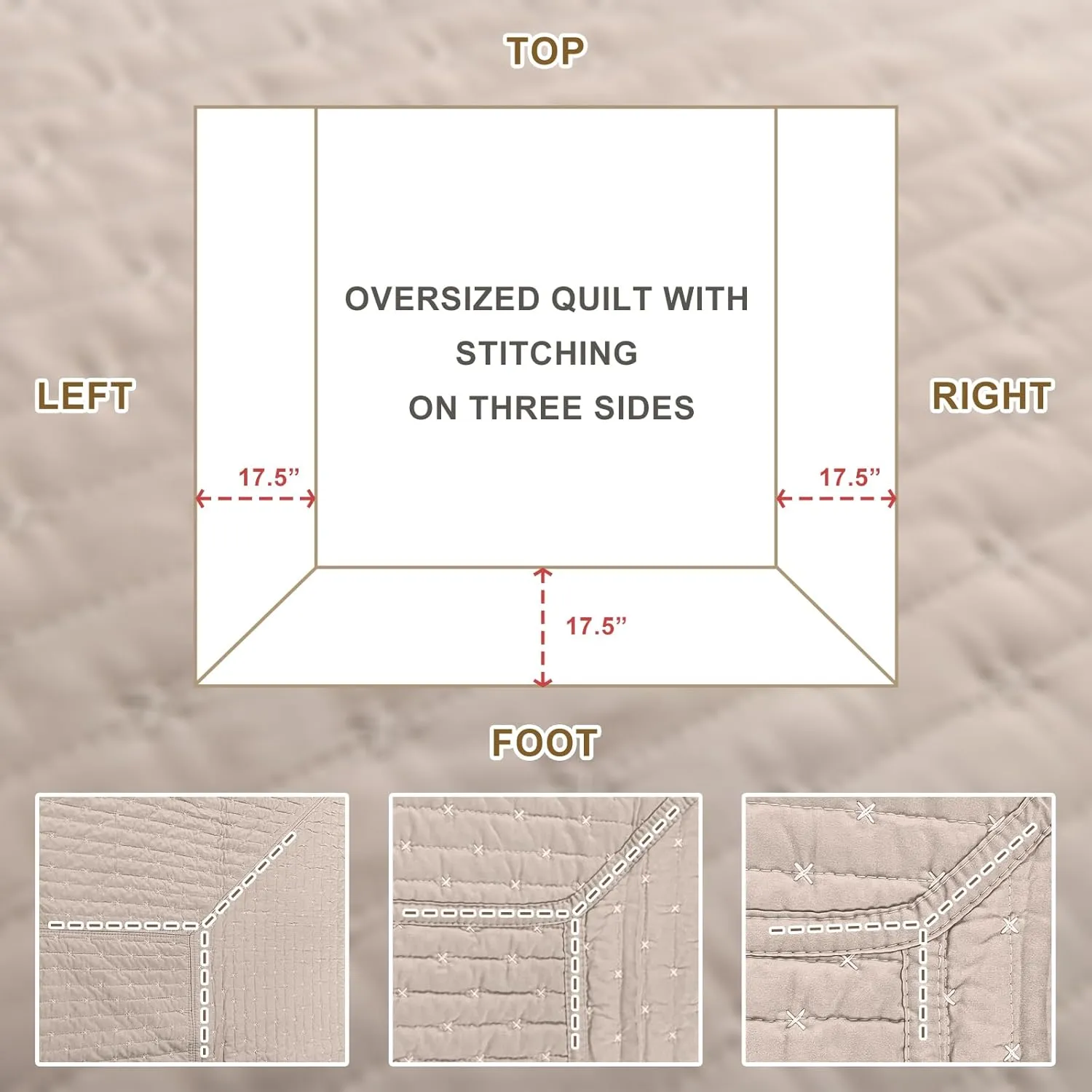 Lady Ann Queen Size Bedspread Set 100x106, 3pcs Oversized Queen Quilt Bedding Set Linen Feel Summer Queen Bed Quilted Coverlet Lightweight and Thin Comforter Bed Cover All Season Ultra Soft and Cozy
