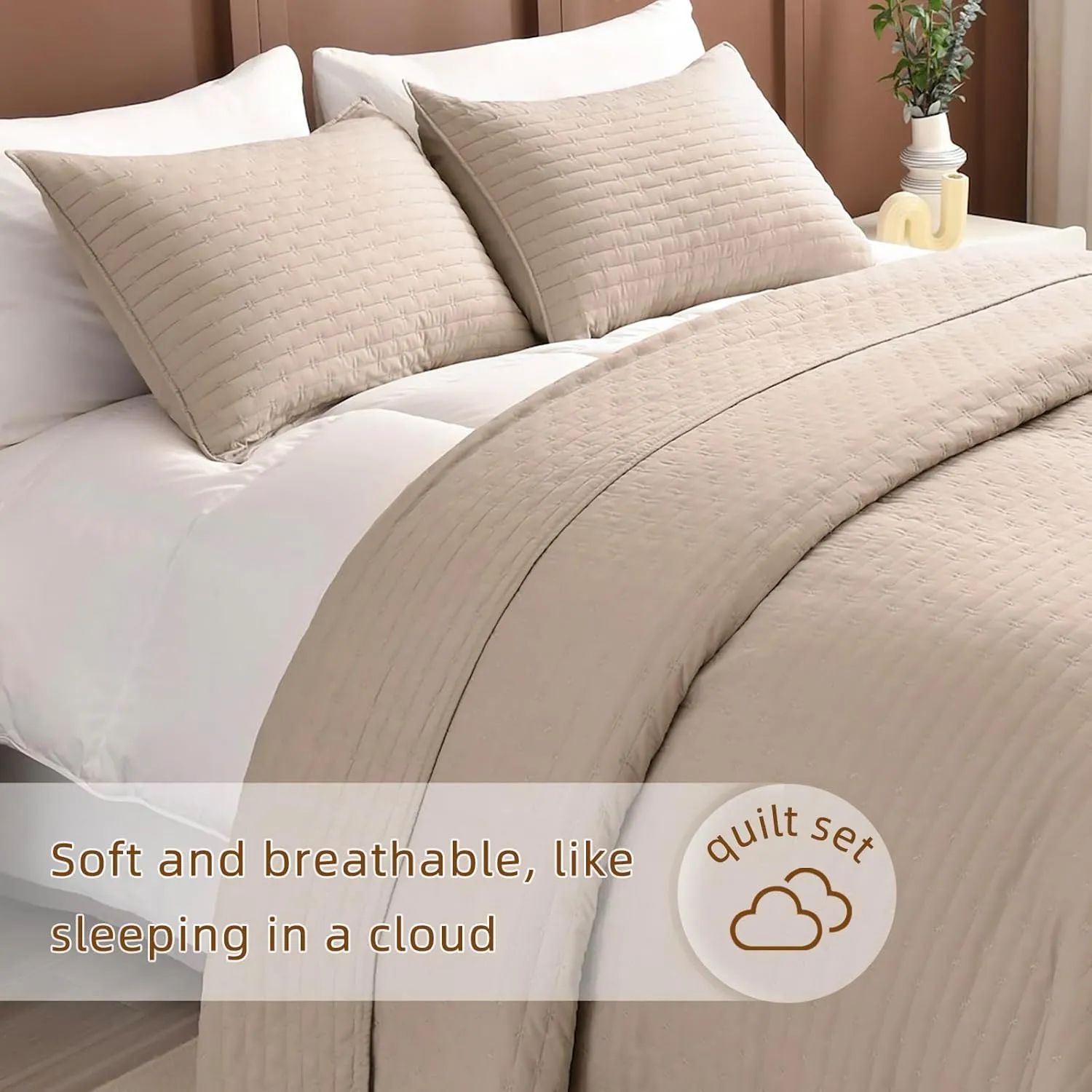 Lady Ann Queen Size Bedspread Set 100x106, 3pcs Oversized Queen Quilt Bedding Set Linen Feel Summer Queen Bed Quilted Coverlet Lightweight and Thin Comforter Bed Cover All Season Ultra Soft and Cozy