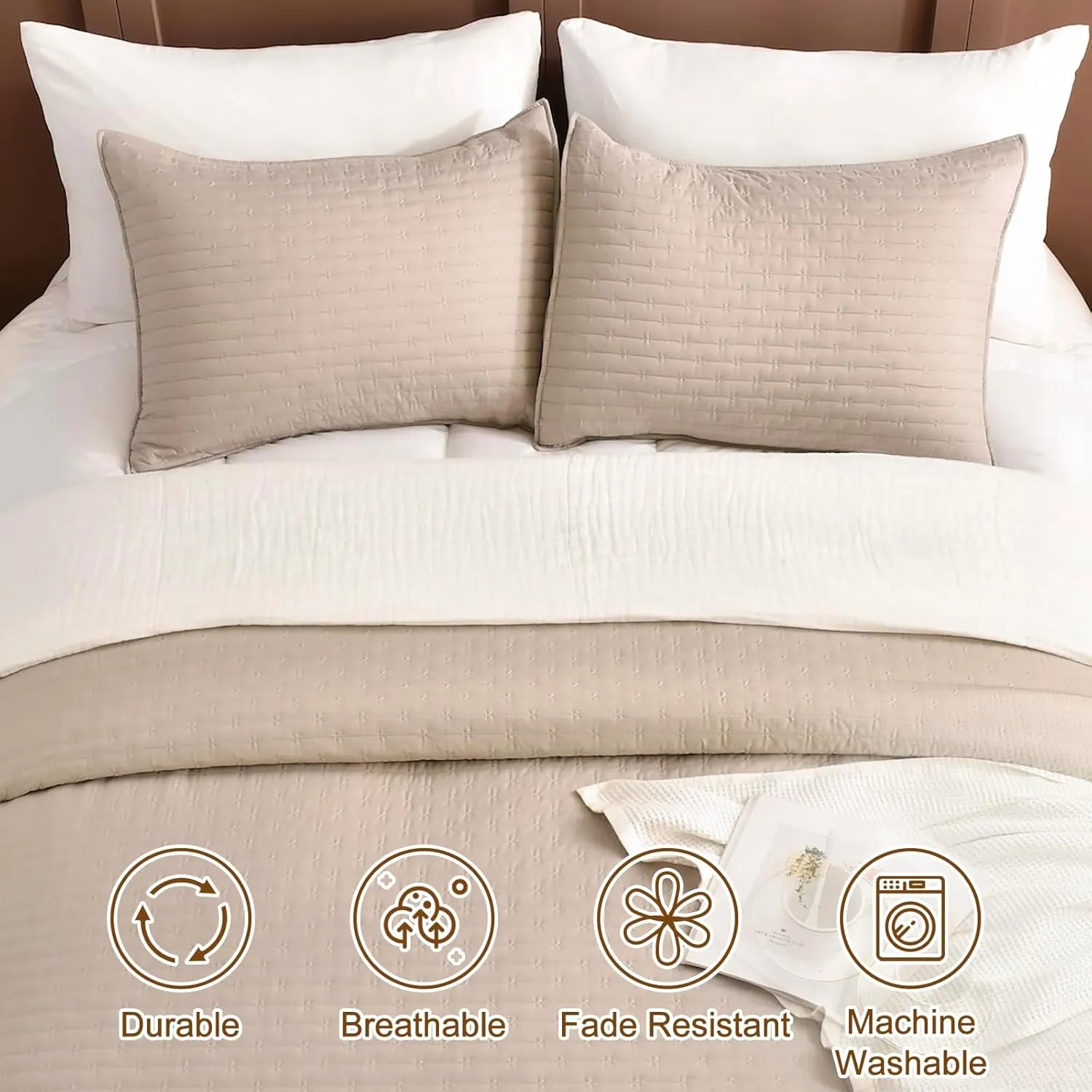 Lady Ann Queen Size Bedspread Set 100x106, 3pcs Oversized Queen Quilt Bedding Set Linen Feel Summer Queen Bed Quilted Coverlet Lightweight and Thin Comforter Bed Cover All Season Ultra Soft and Cozy