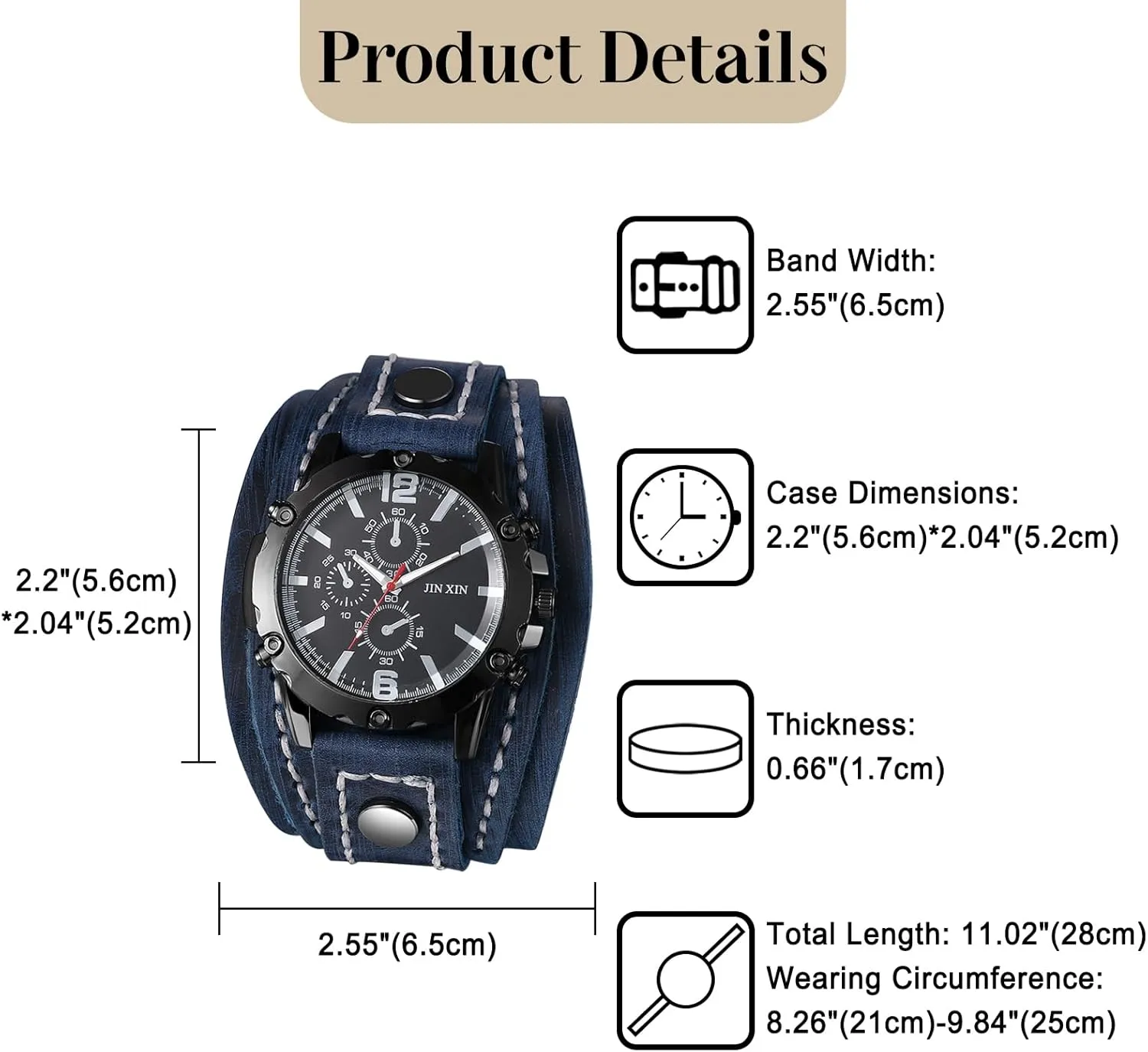 Lancardo Men Steampunk Leather Watch: Black Dial Multi-Layer Leather Strap Wide Cuff Analog Quartz Watch Three-Eye Decorative Valentines Day