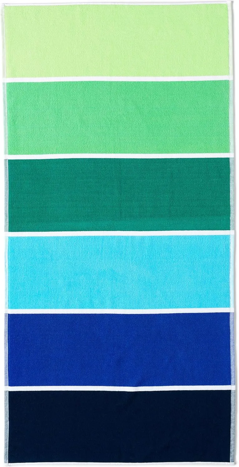 Lands' End Kids Cabana Stripe Lime Jade Multi Stripe Bath- Beach Towel