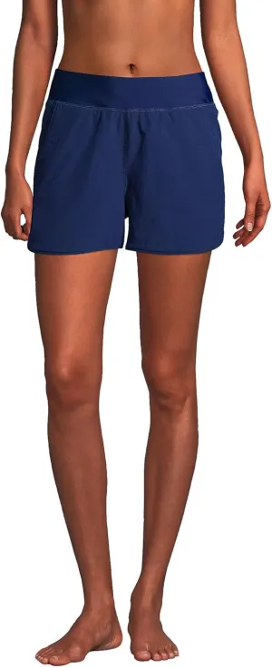 Lands' End Women's 3" Quick Dry Elastic Waist Board Shorts Swim Cover-up Shorts with Panty