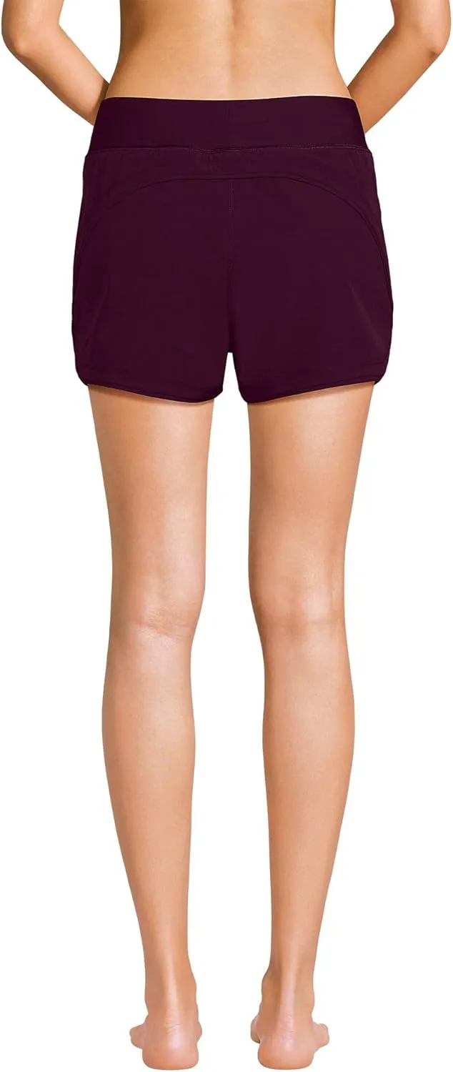 Lands' End Women's 3" Quick Dry Elastic Waist Board Shorts Swim Cover-up Shorts with Panty