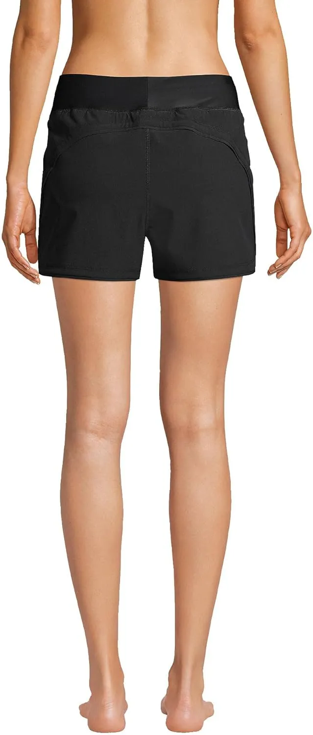 Lands' End Women's 3" Quick Dry Elastic Waist Board Shorts Swim Cover-up Shorts with Panty
