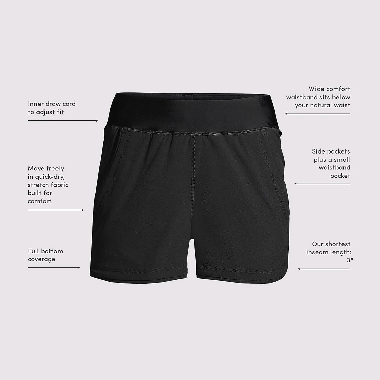 Lands' End Women's 3" Quick Dry Elastic Waist Board Shorts Swim Cover-up Shorts with Panty