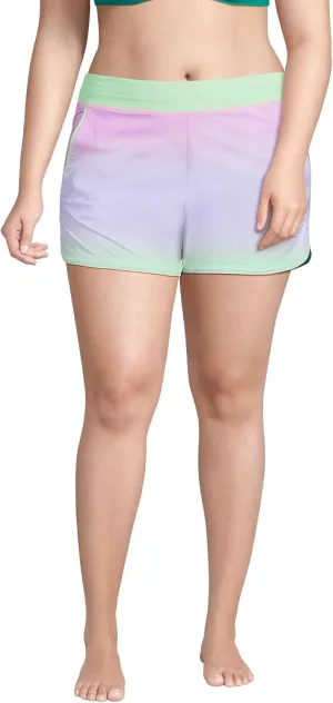 Lands' End Women's 3" Quick Dry Elastic Waist Board Shorts Swim Cover-up Shorts with Panty