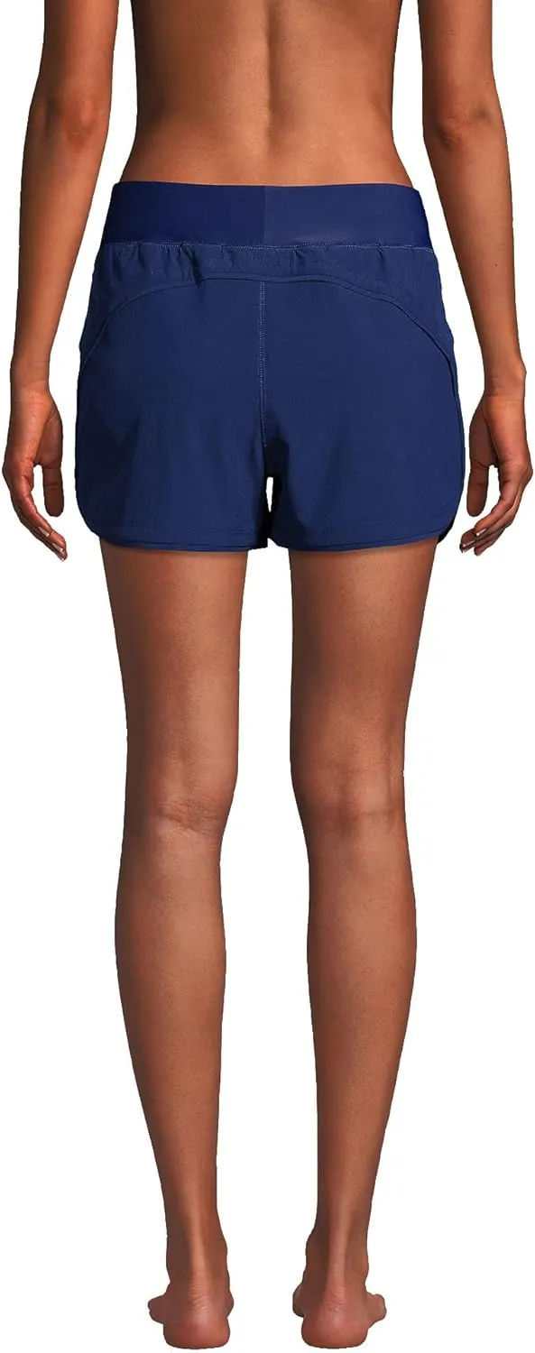 Lands' End Women's 3" Quick Dry Elastic Waist Board Shorts Swim Cover-up Shorts with Panty