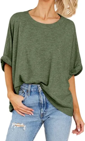 Langwyqu Womens Tops Oversized Tshirts Summer Short Sleeve T Shirts Casual Loose Fit Basic Tees