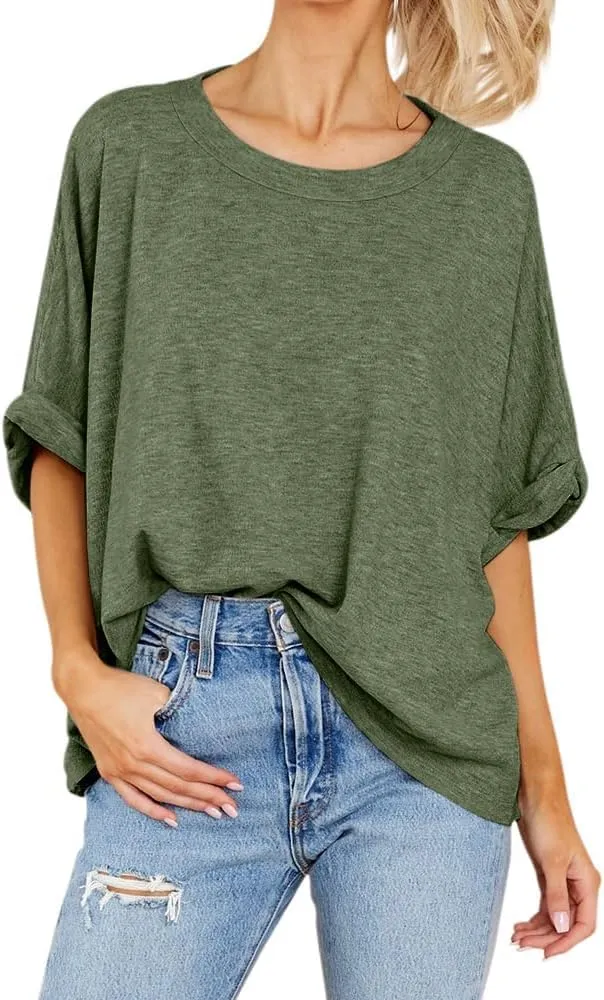 Langwyqu Womens Tops Oversized Tshirts Summer Short Sleeve T Shirts Casual Loose Fit Basic Tees