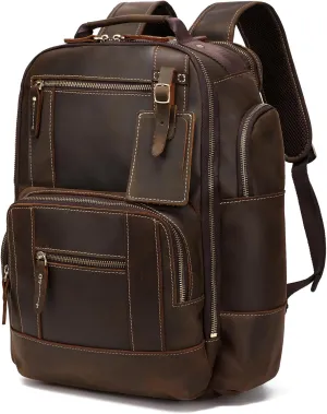 LANNSYNE Vintage Genuine Leather Backpack for men, 15.6" Laptop Backpack Travel Camping 24L Rucksack