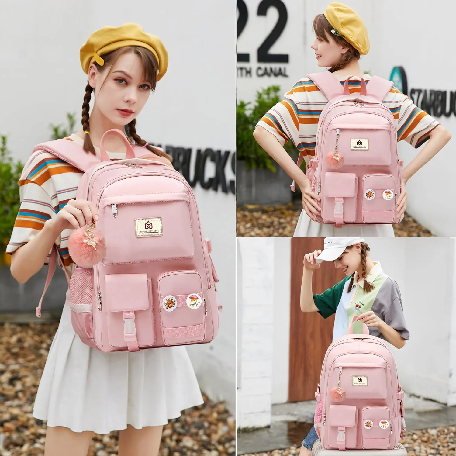 Laptop Backpacks 15.6 Inch College Backpack Elementary Middle High School Bag Large Cute Bookbags Anti Theft Travel Back Pack Casual Daypack Kids Book Bag for Teens Girls Women Students (Pink)