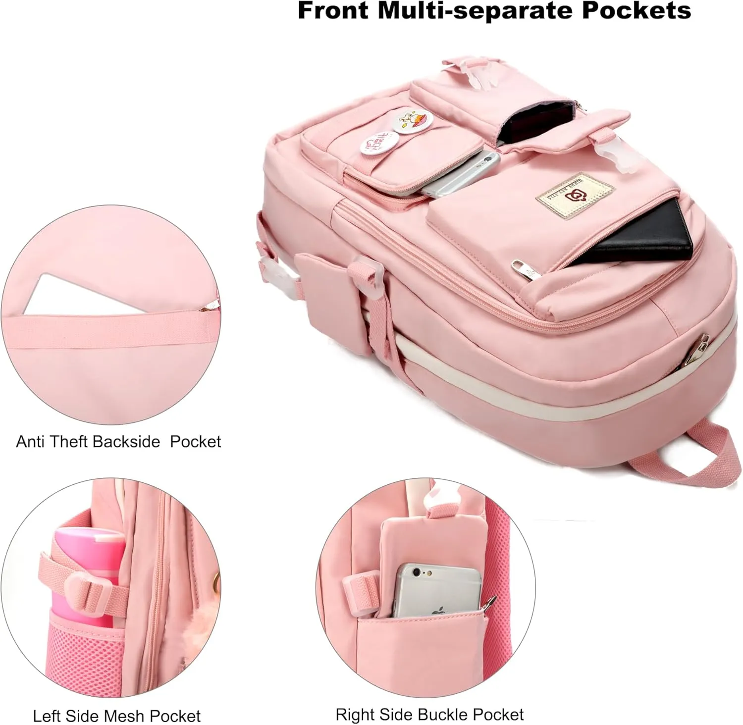 Laptop Backpacks 15.6 Inch College Backpack Elementary Middle High School Bag Large Cute Bookbags Anti Theft Travel Back Pack Casual Daypack Kids Book Bag for Teens Girls Women Students (Pink)