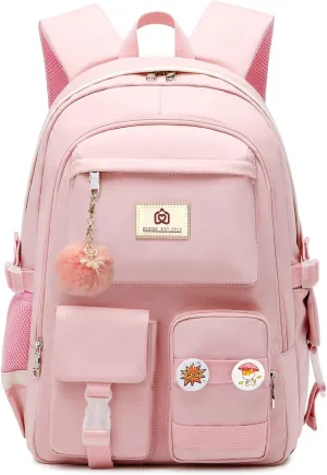 Laptop Backpacks 15.6 Inch College Backpack Elementary Middle High School Bag Large Cute Bookbags Anti Theft Travel Back Pack Casual Daypack Kids Book Bag for Teens Girls Women Students (Pink)