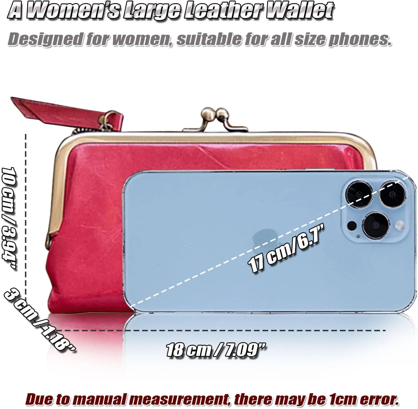 Large Bifold Wallet for Women Ladies Oil-waxed Leather Purse RFID-Blocking Credit Card Holder with Kiss-Lock Pocket
