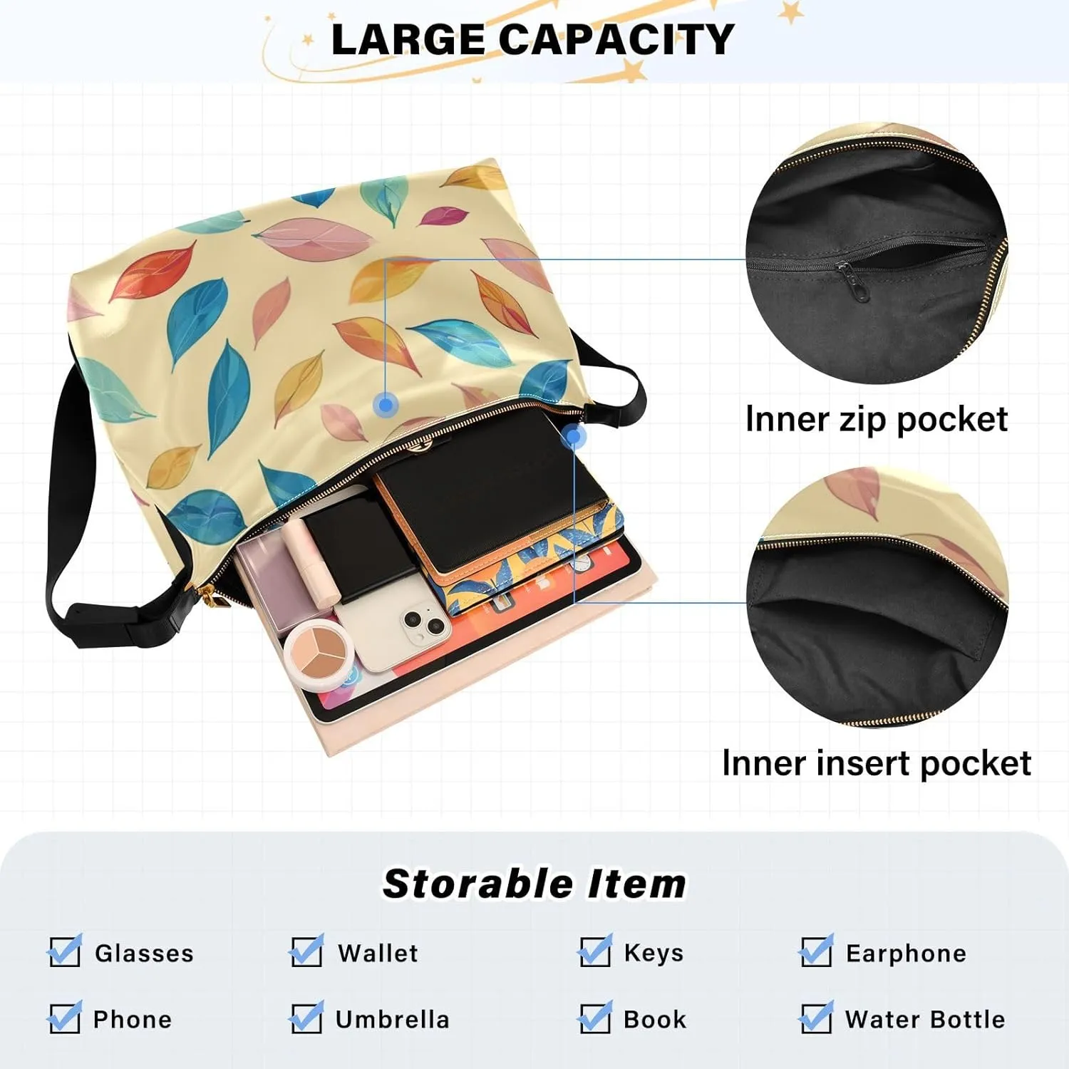 Large Capacity Crossbody Shoulder Bag Handbag Casual Tote Bag With Adjustable Strap Zipper For Men Women