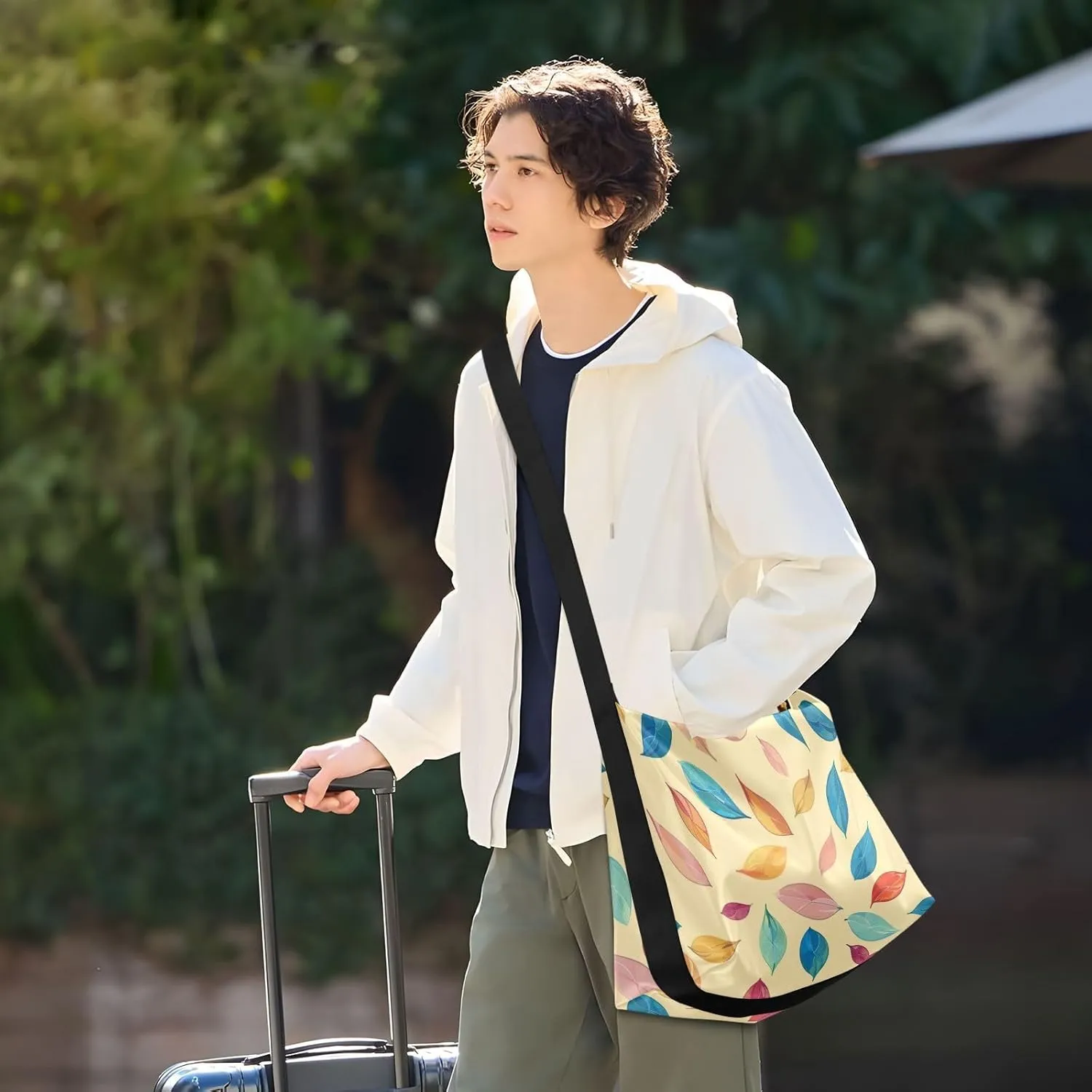 Large Capacity Crossbody Shoulder Bag Handbag Casual Tote Bag With Adjustable Strap Zipper For Men Women
