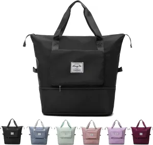 Large Capacity Folding Travel Bag, Foldable Travel Duffel Bag Dry and Wet Separation Sports Bag Travel Lightweight Waterproof Foldable Carry Luggage Duffel Tote Bag for Women and Men (Black)
