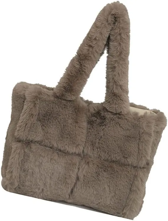 Large Capacity Soft Plush Bag for Women Winter Fleece Shoulder Purse Handbag Spacious for Shopping or Casual Outings