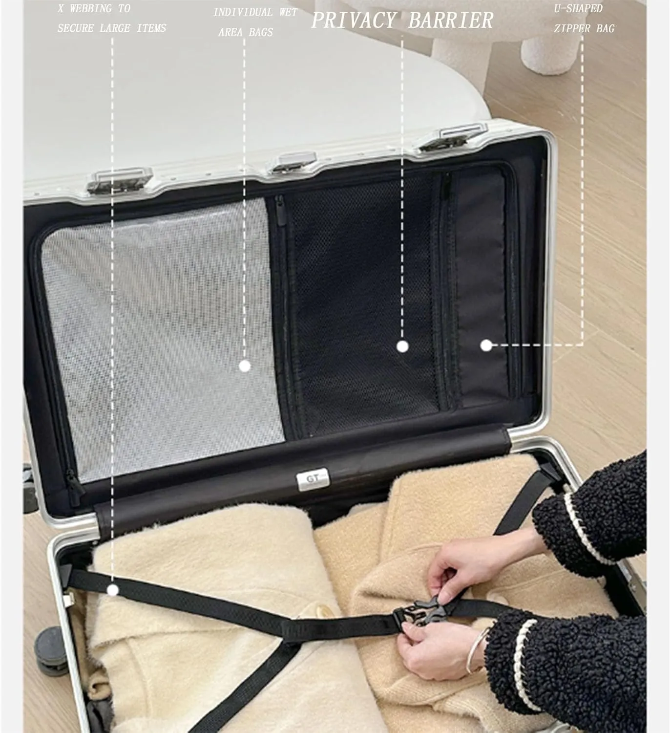 Large-Capacity Suitcase, Bag Buckle Charging Port Multi-Functional Cup Holder Suitcase for Business Trips and Travel,Silver-28 inches (Red 30 inches)