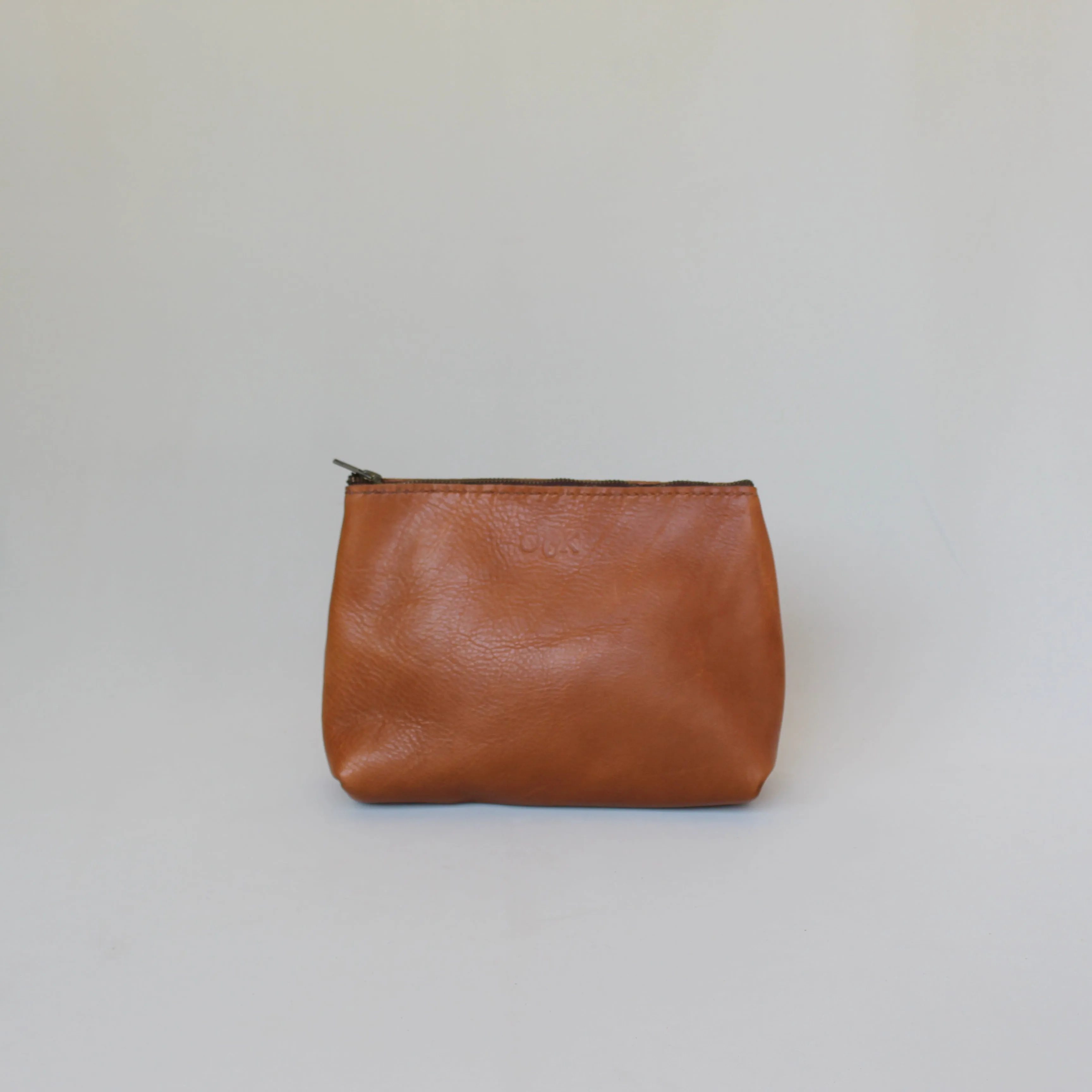 Large Leather Makeup Bag - Tan