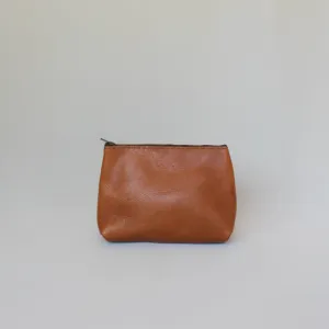 Large Leather Makeup Bag - Tan