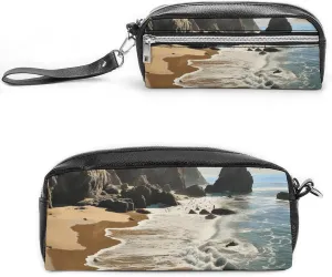 Large Pencil Case Beach On The Pacific Coast Pencil Pouch Portable Aesthetic Pencil Bag for Women Men Pen Pouch Cute Stationery Organizer Multifunctional Makeup Bag for Travel Office
