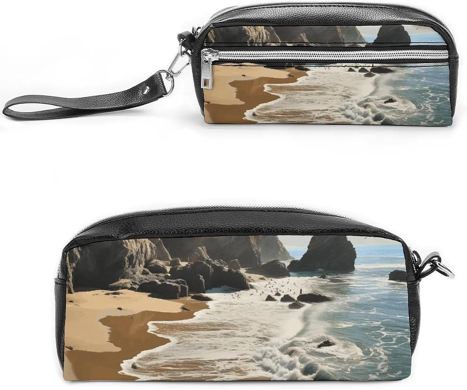 Large Pencil Case Beach On The Pacific Coast Pencil Pouch Portable Aesthetic Pencil Bag for Women Men Pen Pouch Cute Stationery Organizer Multifunctional Makeup Bag for Travel Office