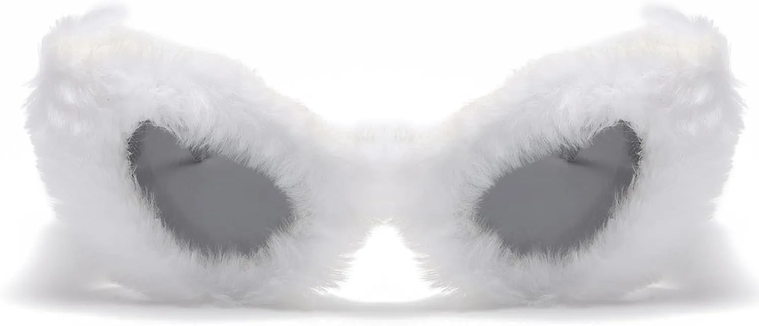 LASPOR Women Plush Fuzzy Cat Eye Sunglasses Punk Soft Velvet Shades Ladies UV400 Handmade Party Eyewear