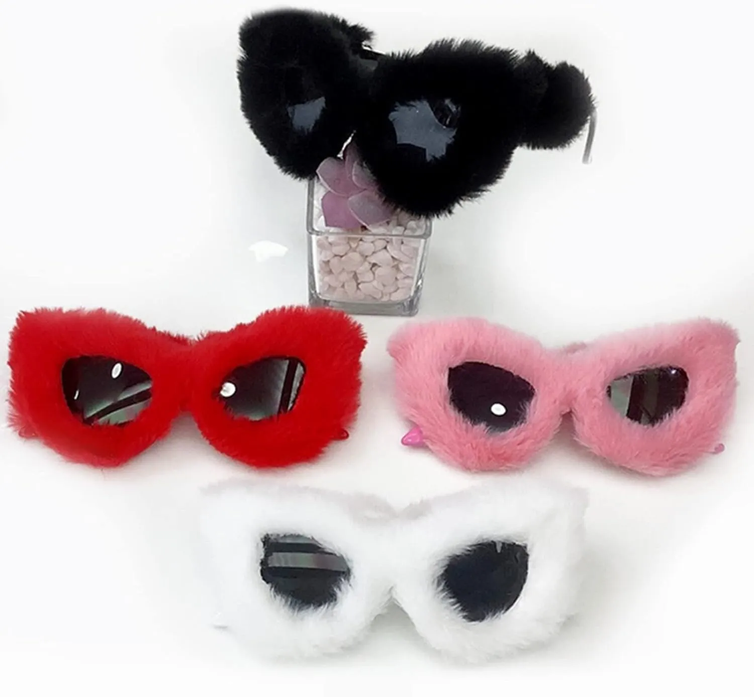 LASPOR Women Plush Fuzzy Cat Eye Sunglasses Punk Soft Velvet Shades Ladies UV400 Handmade Party Eyewear