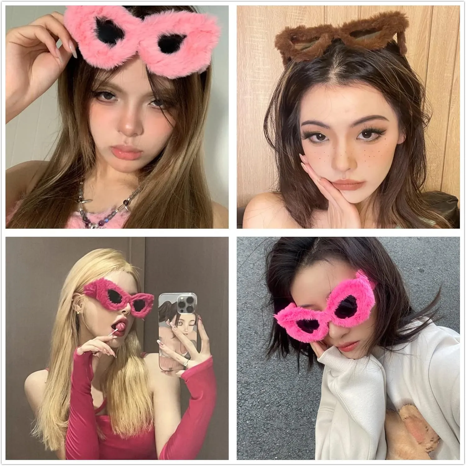 LASPOR Women Plush Fuzzy Cat Eye Sunglasses Punk Soft Velvet Shades Ladies UV400 Handmade Party Eyewear