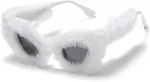 LASPOR Women Plush Fuzzy Cat Eye Sunglasses Punk Soft Velvet Shades Ladies UV400 Handmade Party Eyewear
