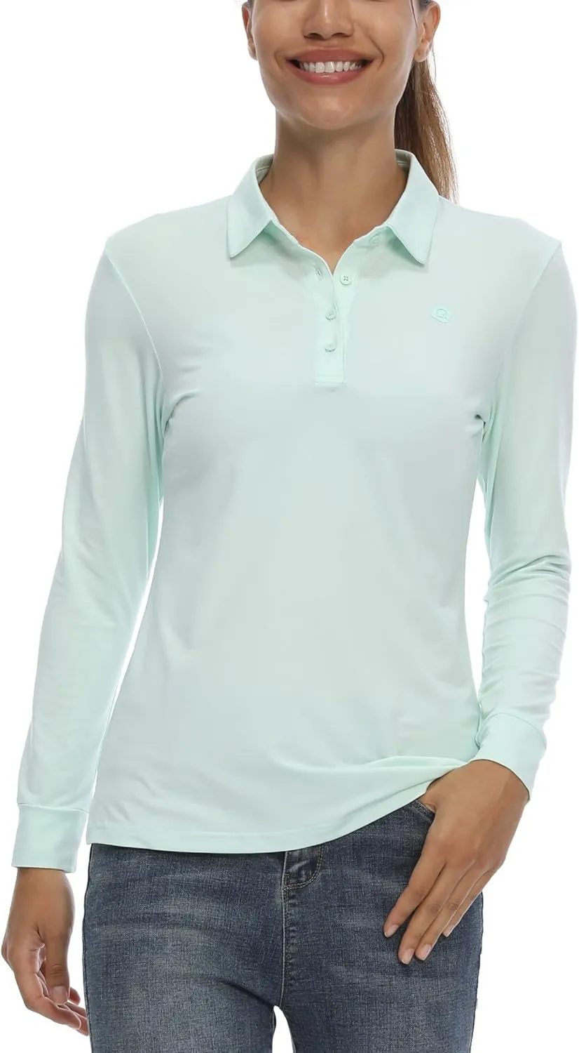 LastFor1 Women's Golf Polo Shirt Tennis Long Sleeve Shirt UPF 50  Moisture Wicking Athletic Fitness T-Shirt