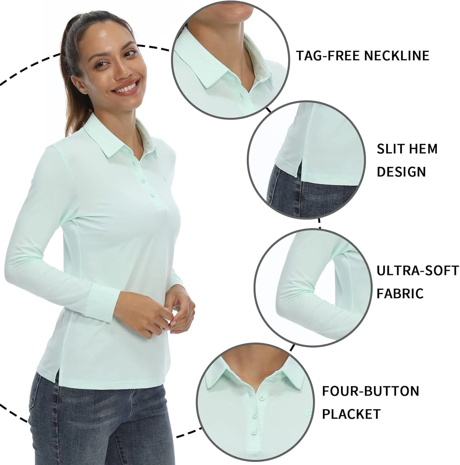 LastFor1 Women's Golf Polo Shirt Tennis Long Sleeve Shirt UPF 50  Moisture Wicking Athletic Fitness T-Shirt