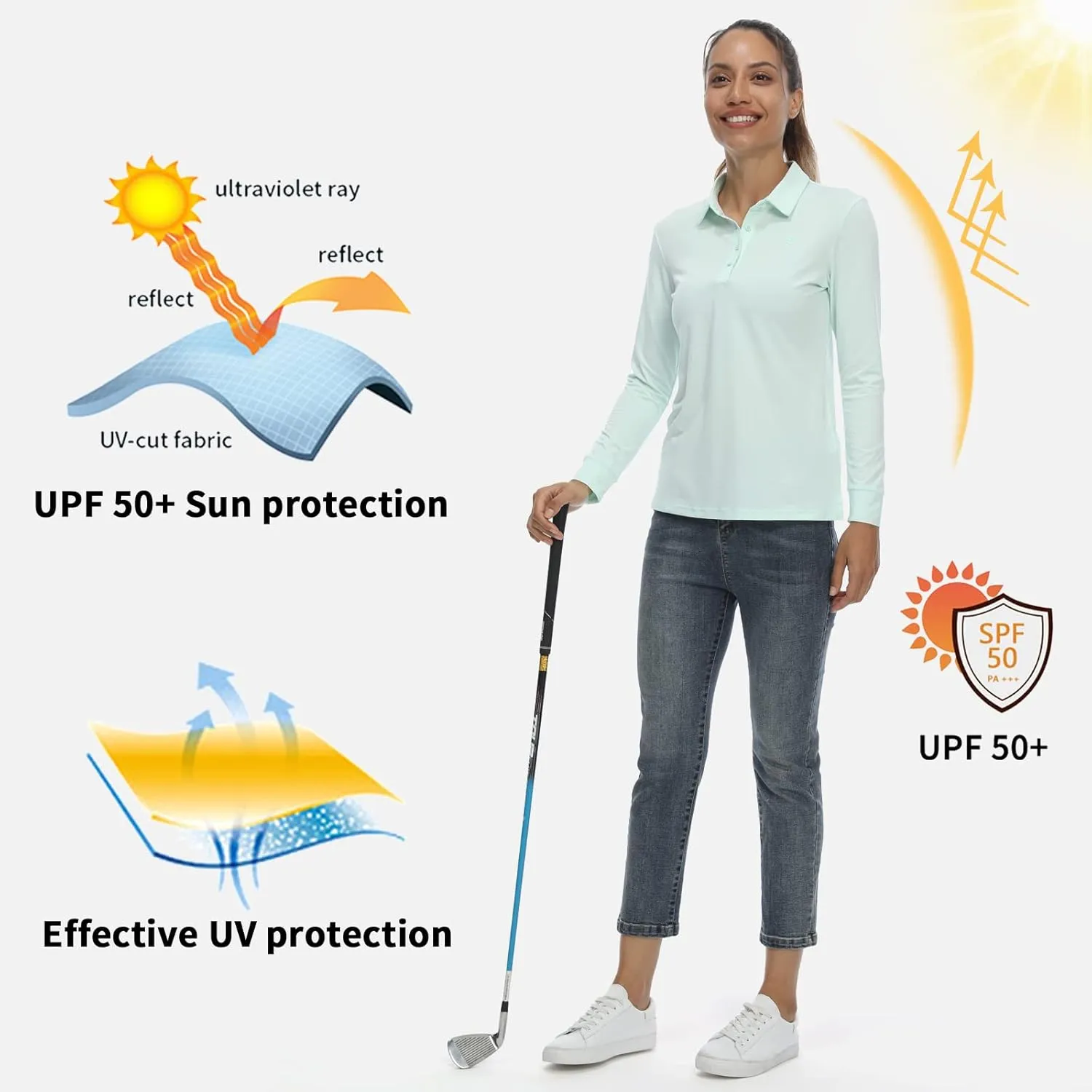 LastFor1 Women's Golf Polo Shirt Tennis Long Sleeve Shirt UPF 50  Moisture Wicking Athletic Fitness T-Shirt