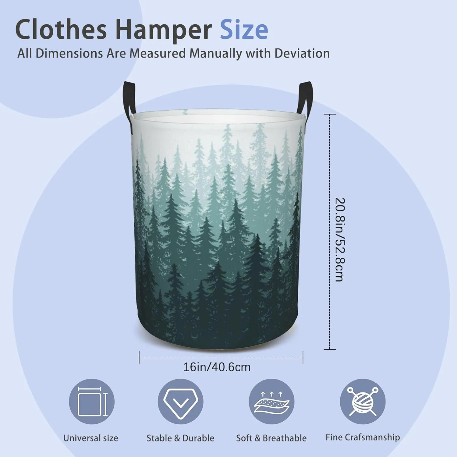 Laundry Basket, Dirty Clothes Basket, Foldable Waterproof Oxford Cloth Storage Basket for Bedroom, Bathroom, Clothes,Large Storage Basket Home Decoration(Misty Forest Landscape)
