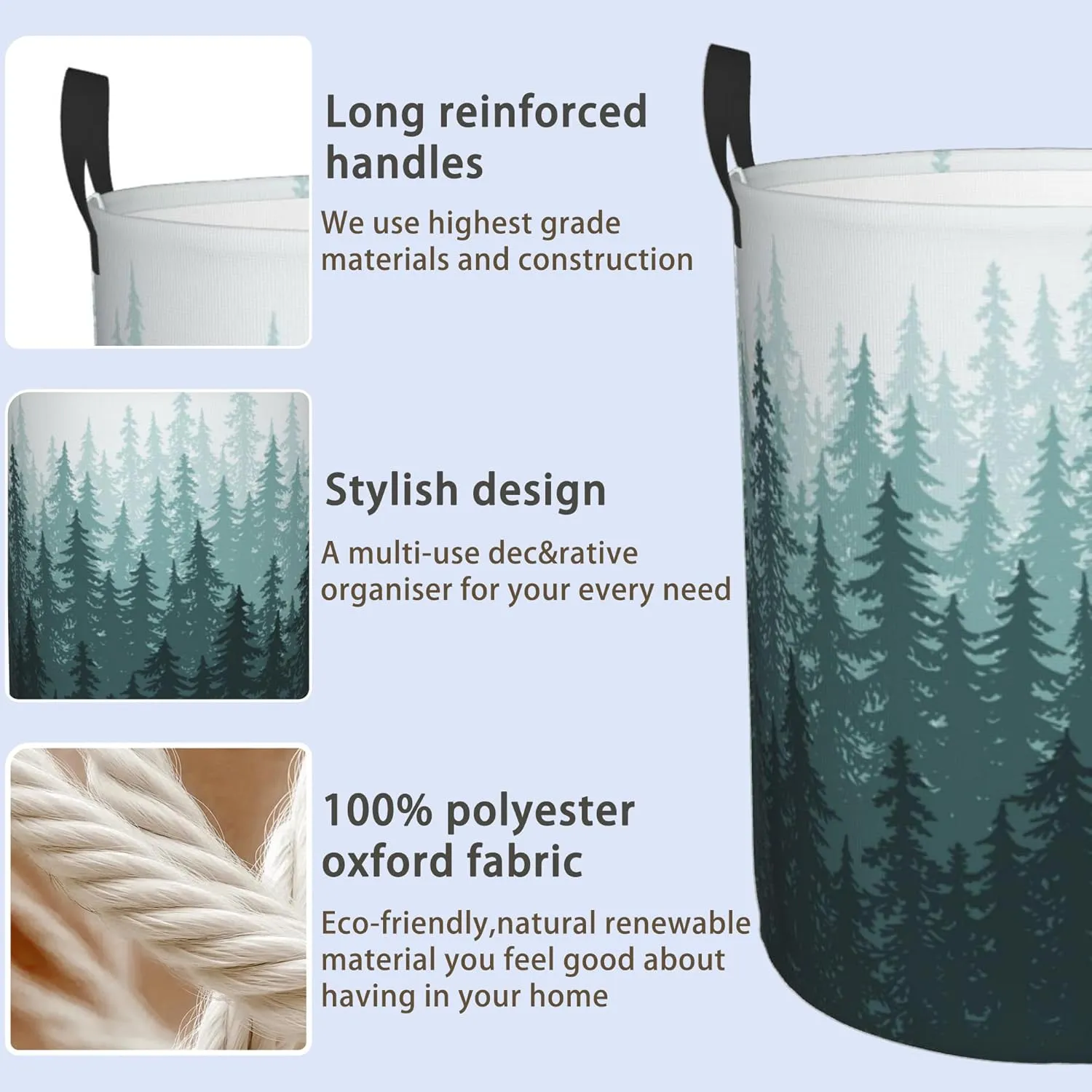 Laundry Basket, Dirty Clothes Basket, Foldable Waterproof Oxford Cloth Storage Basket for Bedroom, Bathroom, Clothes,Large Storage Basket Home Decoration(Misty Forest Landscape)